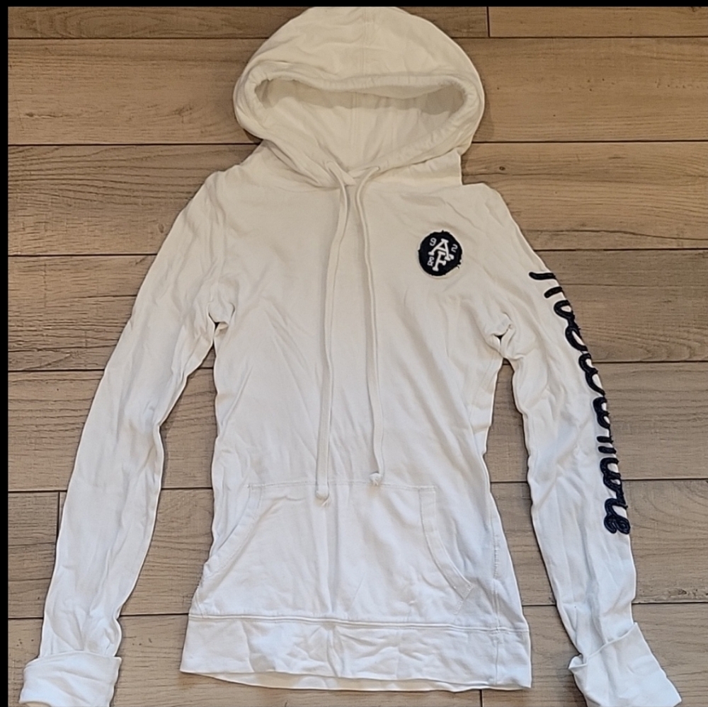 Abercrombie & Fitch 100% Cotton White Logo Pullover Hoodie - Size XS